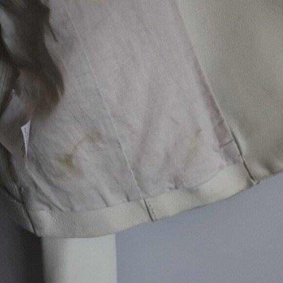 Vince Sz M Classic Cream Goat Leather Moto Asymmetrical Full Zip Luxury Jacket - Picture 13 of 16